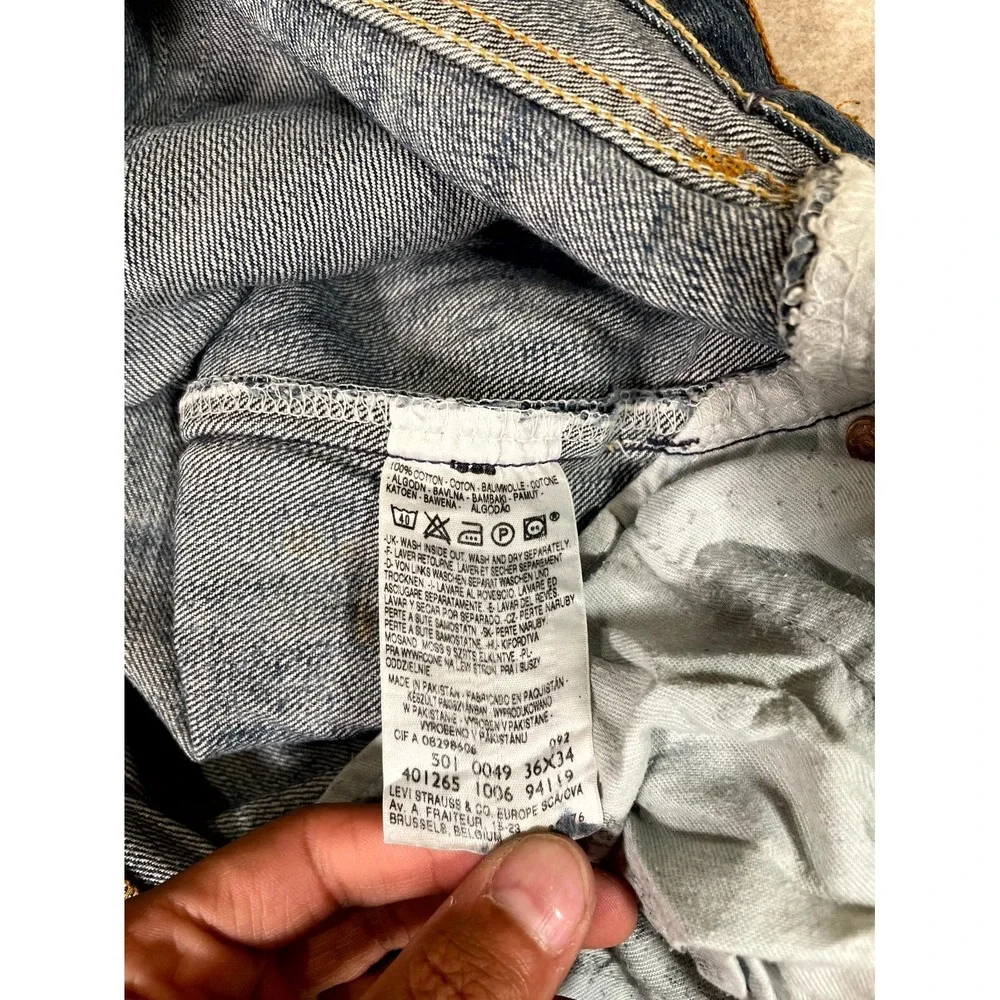 Levis 501 Original Fit‎ Jeans Mens 36x34 Blue Whisker Denim Cotton Logo Mid Rise